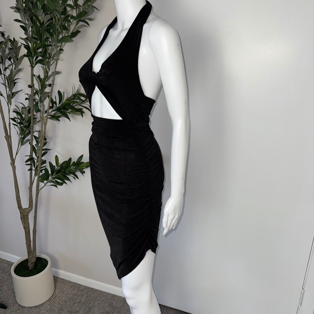 Micas Halter Cutout Bodycon Dress Ruched Mini Dress Party Cocktail Black‎ Size M